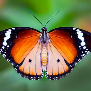 The Plain Tiger Butterfly is a vibrant and widespread species found in tropical and subtropical regions. It features bold orange and black wings and is known for its migratory behavior photo