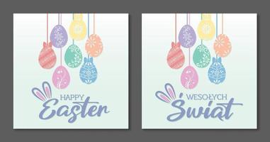 Pascua de Resurrección huevos. Pascua de Resurrección tarjeta. contento Pascua de Resurrección en polaco y Inglés versión. vector