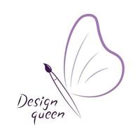 Logo for designer, butterfly silhouette, art brush instead of body, flat vector, isolate on white, contour drawing, , side view, picture in purple vector