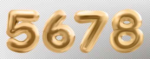 3d gold balloon number font, realistic metal type vector