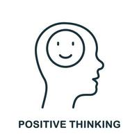 Positive Thinking Line Icon. Mental Health, Smile in Human Head Linear Pictogram. Good Emotion, Happy Mood Outline Sign. Intellectual Process Symbol. Editable Stroke. Isolated Vector Illustration.