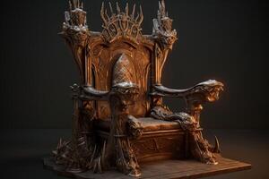 Empty royal throne in dark castle hall. Fantasy medieval throne for king. Created with photo