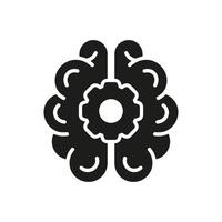 Smart Innovation Solid Pictogram. Human Brain with Gear Black Silhouette Icon, Engineering Concept. Technical Solution Symbol on White Background. Isolated Vector Illustration.