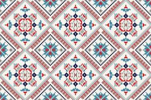 Floral Cross Stitch Embroidery on white background.geometric ethnic oriental seamless pattern traditional.Aztec style abstract vector illustration.design for texture,fabric,clothing,wrapping,carpet.