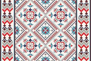 Floral Cross Stitch Embroidery on white background.geometric ethnic oriental pattern traditional.Aztec style abstract vector illustration.design for texture,fabric,clothing,wrapping,carpet,scarf,print