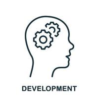 Human Development Line Icon. Brain and Cog Wheel, Education Concept Linear Pictogram. Strategic Development Outline Sign. Intellectual Process Symbol. Editable Stroke. Isolated Vector Illustration.