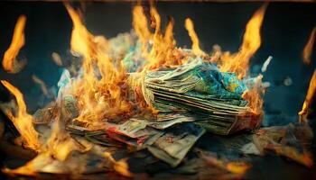 illustration of burning big banknotes photo