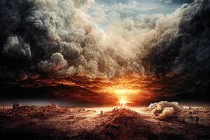 illustration of a destroyed earth with burning sky photo