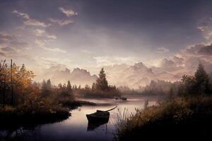 illustration of a peaceful and quiet forest lake photo