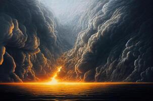 illustration of a destroyed earth with burning sky photo