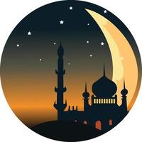 hermosa mezquita con creciente Luna vector