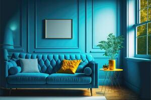 Blue lounge room with sofa. photo