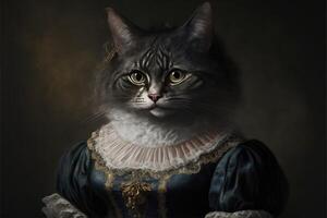 Portrait of cat in a victorian dress. photo