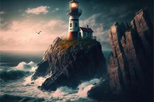 Lonely lighthouse on a cliff. photo