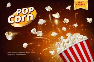 Flying cinema popcorn kernels poster or banner vector