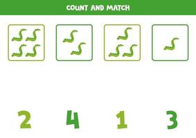 Counting game for kids. Count all sea eels and match with numbers. Worksheet for children. vector