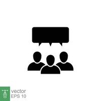 Forum discussion icon. Meeting, business group, people, social communication concept. Simple solid style. Black silhouette, glyph symbol. Vector illustration isolated on white background. EPS 10.