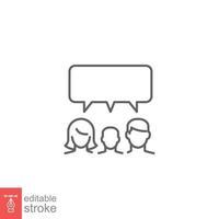 Family talk line icon. Discussion, conversation, speak, people, woman, man, children. Simple outline style. Vector illustration isolated on white background. Editable stroke EPS 10.