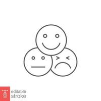 Face emoticon line icon set. Testimonials and customer relationship management concept. Simple outline style. Vector illustration isolated on white background. Editable stroke EPS 10.