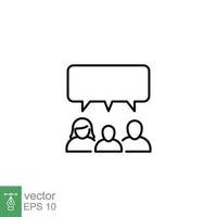 Family talk line icon. Discussion, conversation, speak, people, woman, man, children, communication concept. Simple outline style. Vector illustration isolated on white background. EPS 10.