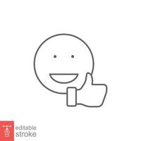 Smile face and hand thumb up line icon. Like, happy, favourite, love, and testimonials concept. Simple outline style. Vector illustration isolated on white background. Editable stroke EPS 10.