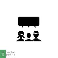 Family talk flat icon. Discussion, conversation, speak, people, woman, man, children. Simple solid style. Black silhouette, glyph symbol. Vector illustration isolated on white background. EPS 10.