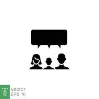 Family talk flat icon. Discussion, conversation, speak, people, woman, man, children. Simple solid style. Black silhouette, glyph symbol. Vector illustration isolated on white background. EPS 10.