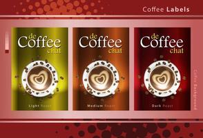 Vector set of coffee bean labels. Coffee labels with coffee Cup on different color background