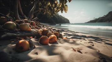 Tropical beach with palm trees and sand dunes at sunset,blue sea photo