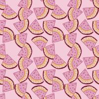 Hand drawn watermelon slices seamless pattern. Funny fruit backdrop. vector
