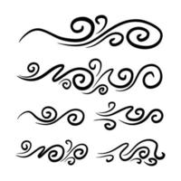 hand drawn wind doodle set, vector illustration.