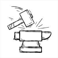 Blacksmith anvil. Sketch Symbol of work in forge. Forging and manufacturing of steel. Flat cartoon illustration vector