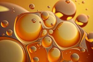 Beautiful abstract background. Golden liquid. Macro honey bubbles. . photo