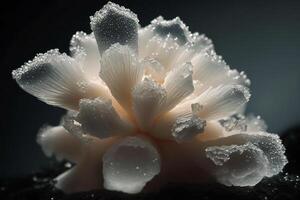 Beautiful abstract background with white crystals. Mysterious gemstones, minerals. Magic crystal cluster. Close-up view. . photo