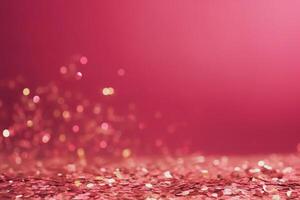 Beautiful abstract background with sparkles and copy space. Pink backdrop with glitter, sequins. Celebration, festive, event. Bokeh effect. Trendy design. . photo