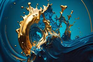 Beautiful abstract background. Liquid, splashes. Water and gold. . photo