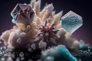 Beautiful abstract background with colorful crystals. Mysterious gemstones, minerals. Magic crystal cluster. Close-up view. . photo