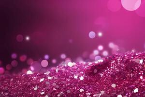 Beautiful abstract background with sparkles and copy space. Magenta backdrop with glitter, sequins. Celebration, festive, event. Bokeh effect. Trendy design. . photo