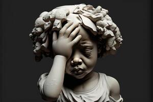 rtistic sculpture of a child with heavy headache. photo