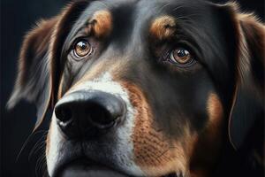 A close-up of a dog's face. photo