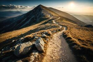 Path from the foot of the mountain to the top of the mountain. photo