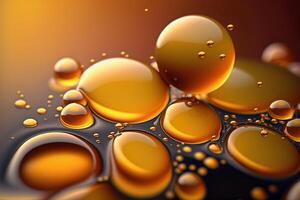 Beautiful abstract background. Golden liquid. Macro honey bubbles. . photo