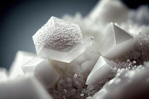 Beautiful abstract background with white crystals. Mysterious gemstones, minerals. Magic crystal cluster. Close-up view. . photo