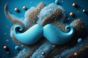 Blue abstract illustration with a mustache. International Men's Day, Father's Day. . photo