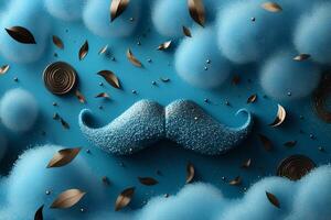 Blue abstract illustration with a mustache. International Men's Day, Father's Day. . photo