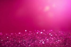 Beautiful abstract background with sparkles and copy space. Magenta backdrop with glitter, sequins. Celebration, festive, event. Bokeh effect. Trendy design. . photo