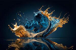 Beautiful abstract background. Liquid, splashes. Water and gold. . photo