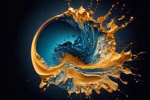 Beautiful abstract background. Liquid, splashes. Water and gold. . photo