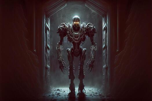 Dangerous robot-monster. Artificial intelligence, digital technology. . photo