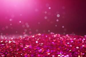 Beautiful abstract background with sparkles and copy space. Magenta backdrop with glitter, sequins. Celebration, festive, event. Bokeh effect. Trendy design. . photo